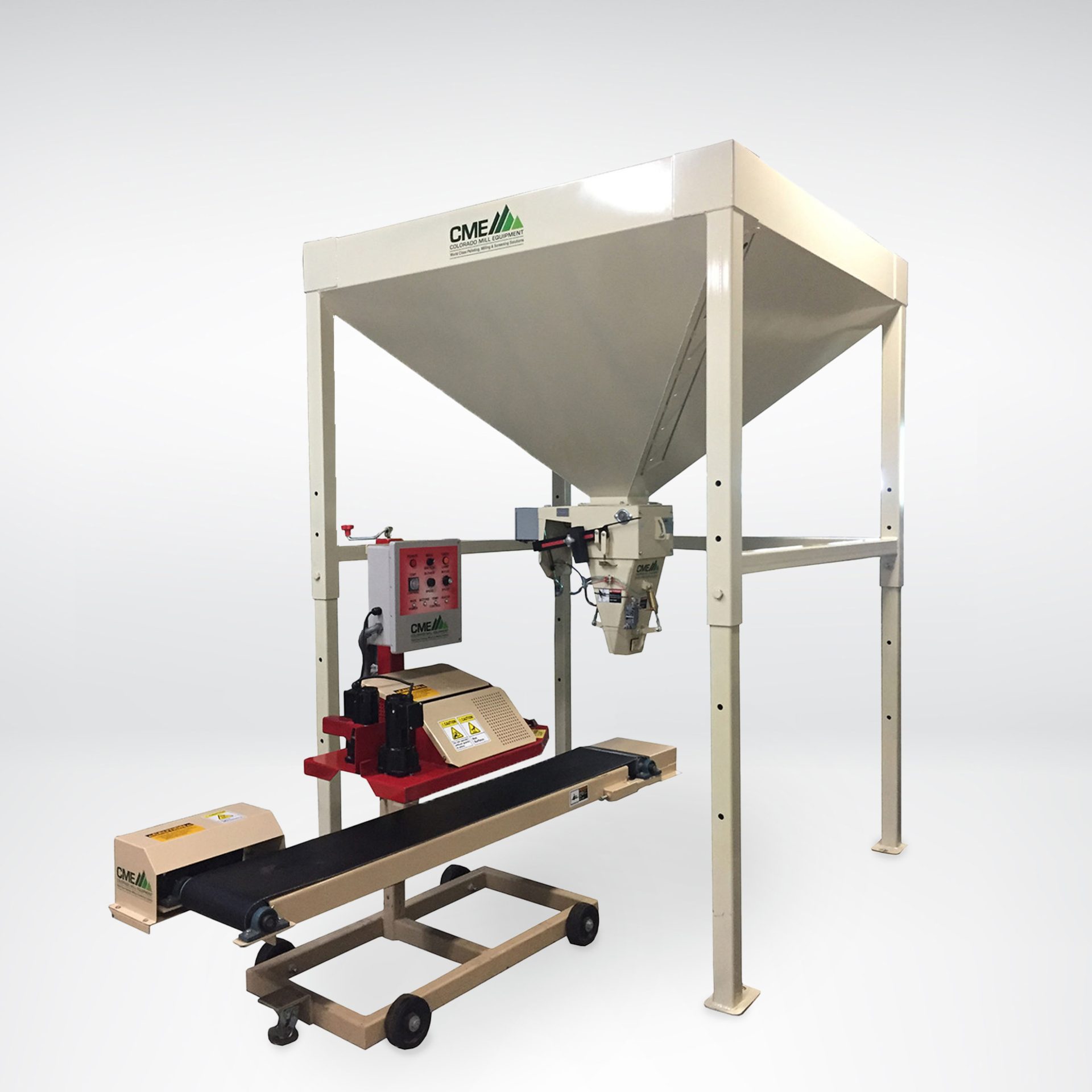 Bagging Equipment & Solutions from CME | Crafted in the USA. Superbin Bag Filler Station and MILL-SLR Bag Sealer
