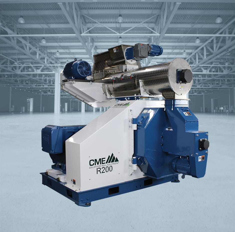 The Mill-R200 pellet machine produces 3,000 to 24,000 lbs of pellets per hour