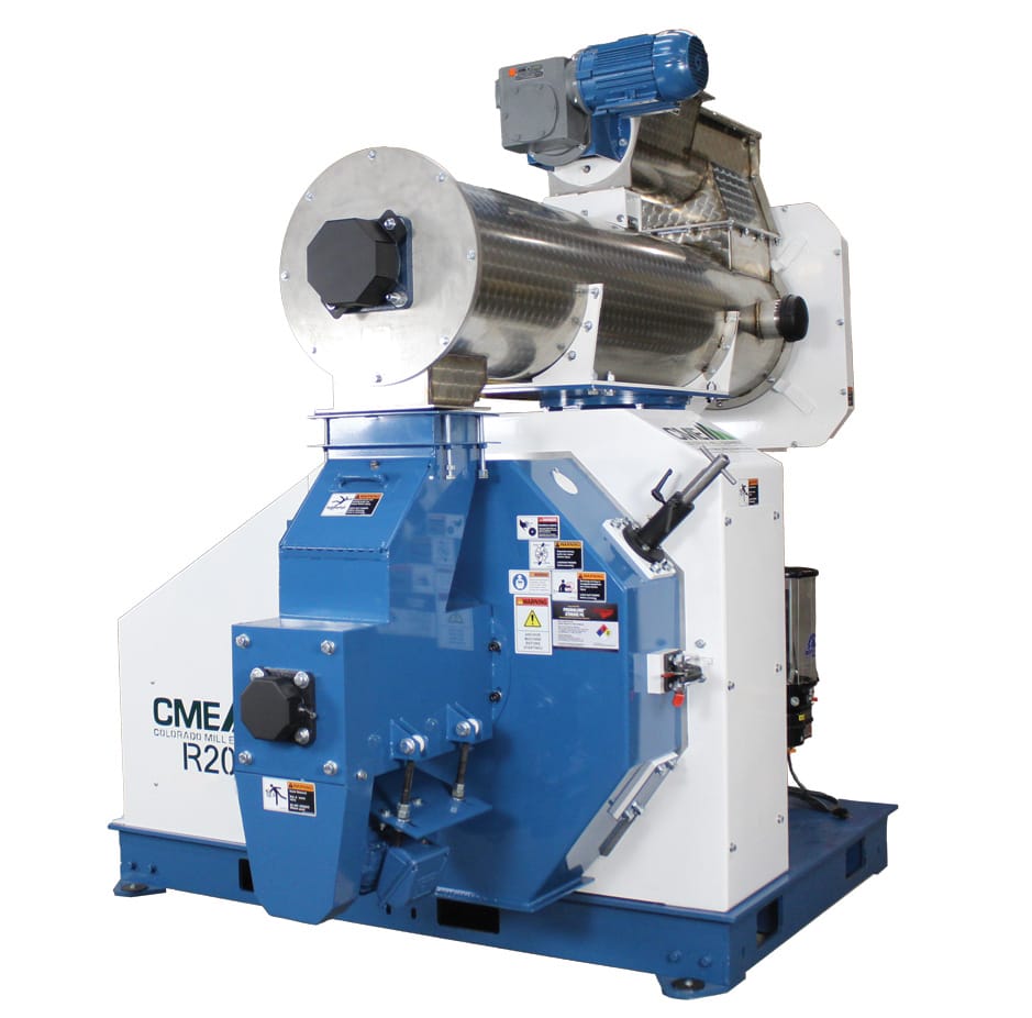 The Mill-R200 pellet machine produces 3,000 to 24,000 lbs of pellets per hour