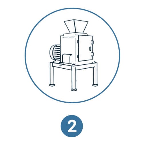Icon of a hammermill representing the grinding stage in pellet making