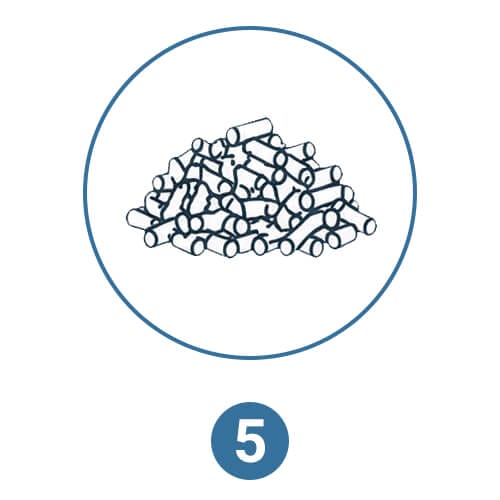 Icon of pellets representing the final product in the material preparation process